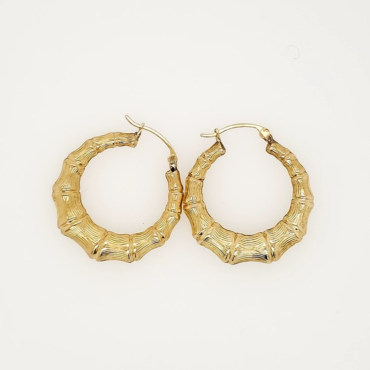 30332 14K YELLOW GOLD 1"  BAMBOO HOOPS