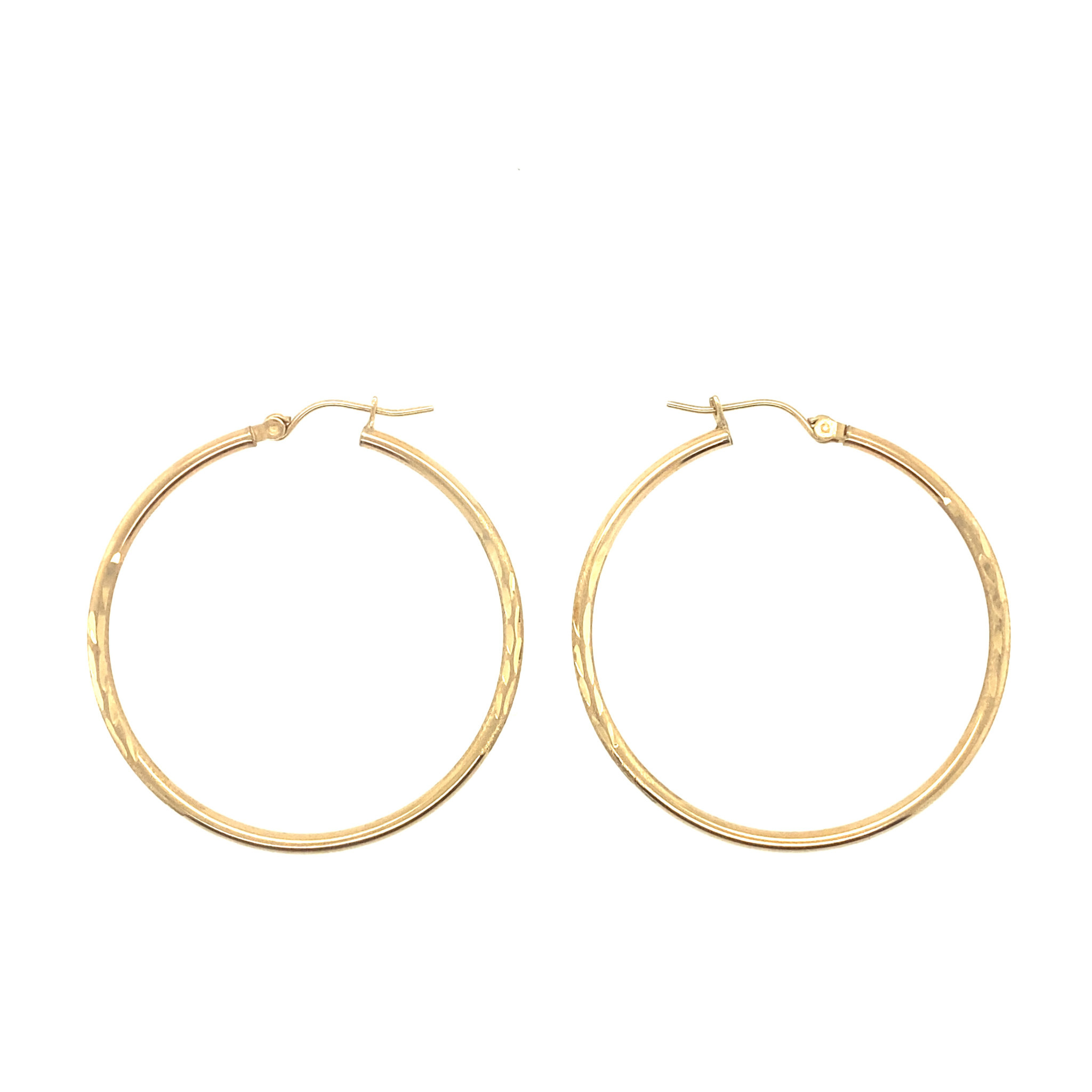 31009 14K YELLOW GOLD 1.5" HIGH POLISH TUBE HOOPS WITH LEAF DESIGN