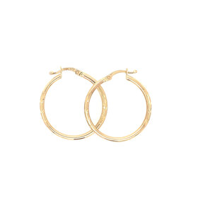 30031 14K YELLOW GOLD 3/4" SATIN FINISH AND DIAMOND CUT HOOPS