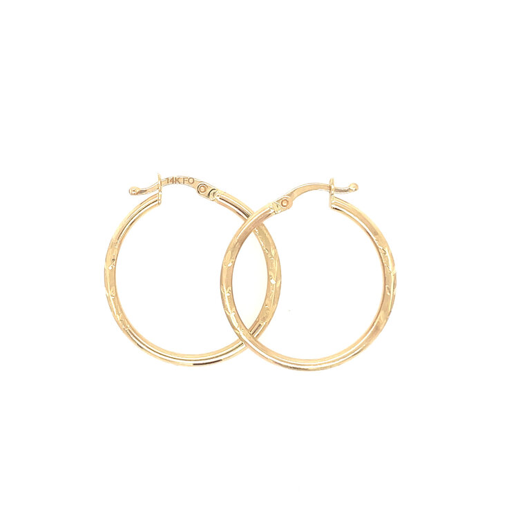 30031 14K YELLOW GOLD 3/4" SATIN FINISH AND DIAMOND CUT HOOPS