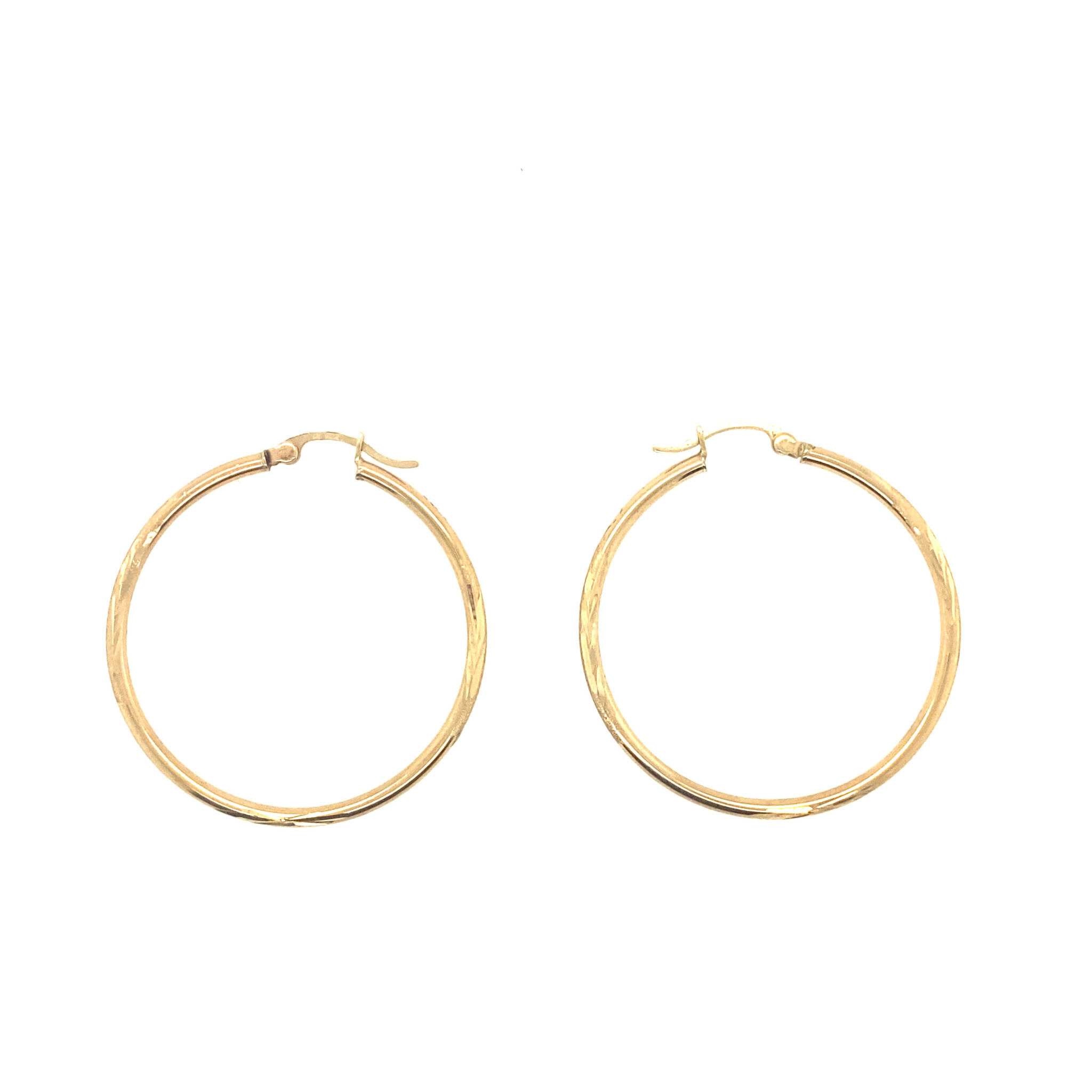 31233 14K YELLOW GOLD 1.5" HIGH POLISH WITH DIAMOND CUT TUBE HOOPS