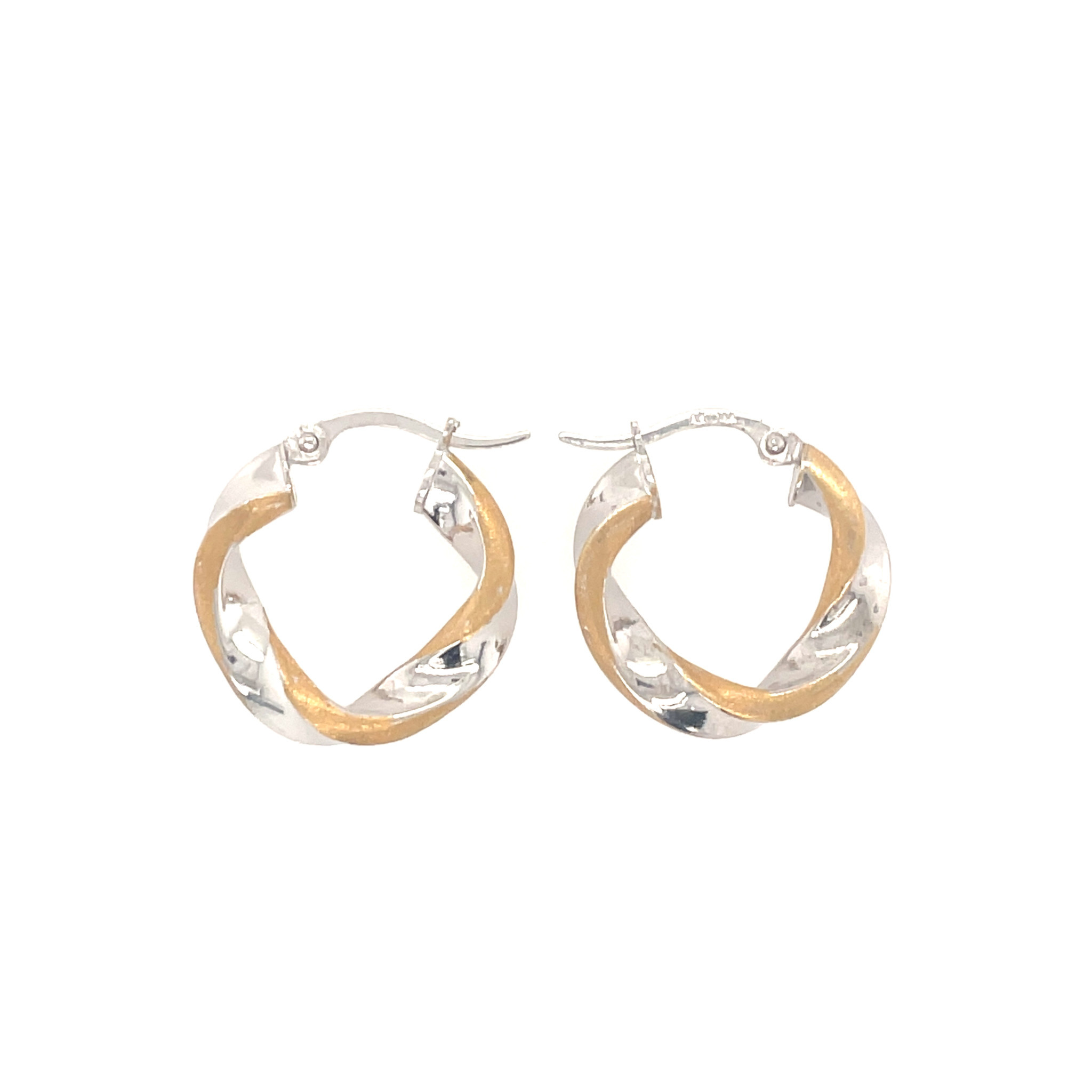 30172 14K  TWO-TONE (3/4"WIDE) TWISTED SATIN FINISH AND HIGH POLISH SMALL HOOPS