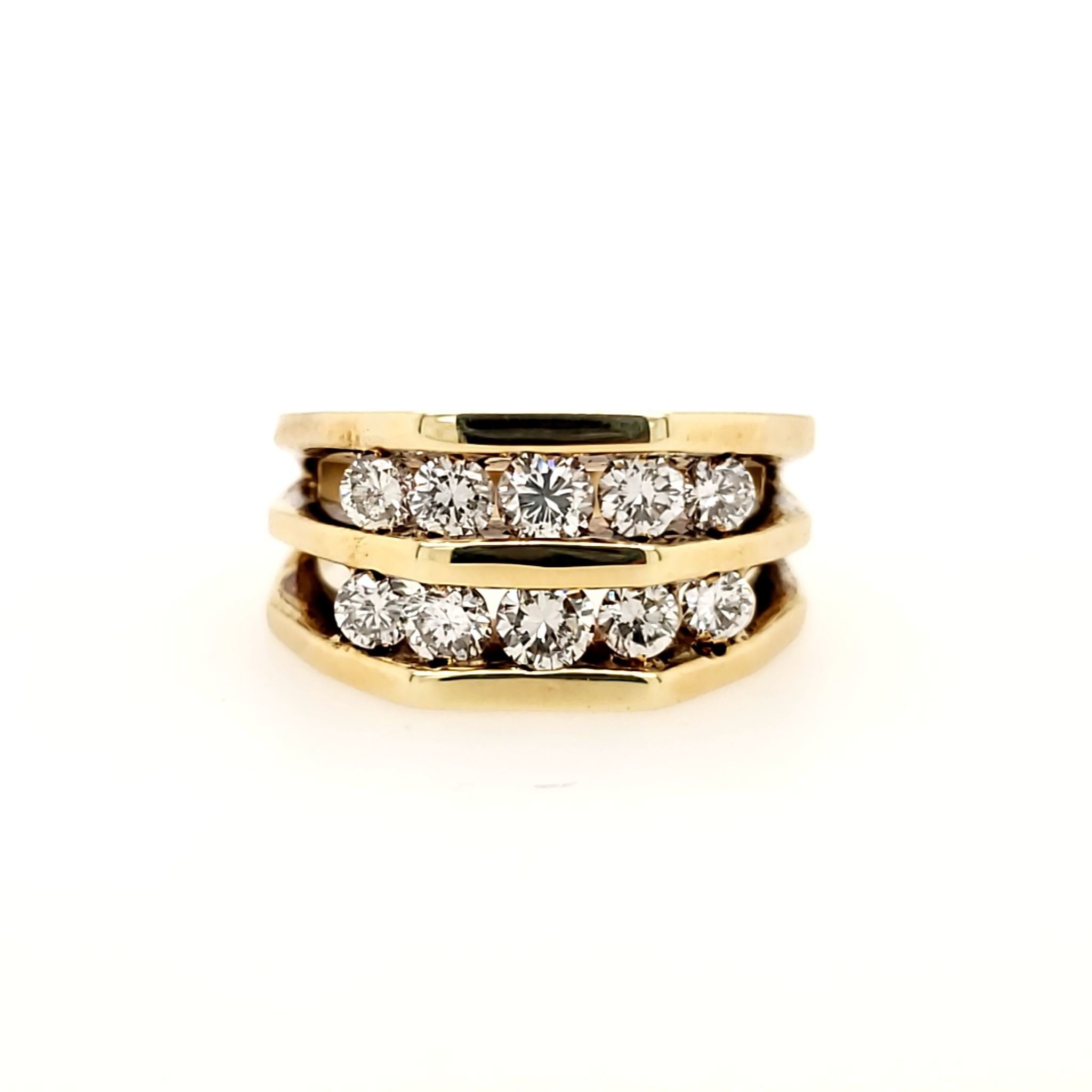 45060 14K YELLOW GOLD 1CT DIAMOND DOUBLE ROW MENS RING