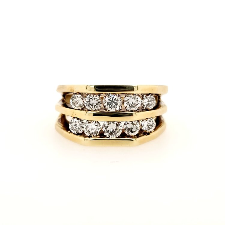 45060 14K YELLOW GOLD  1CT DIAMOND DOUBLE ROW MENS RING