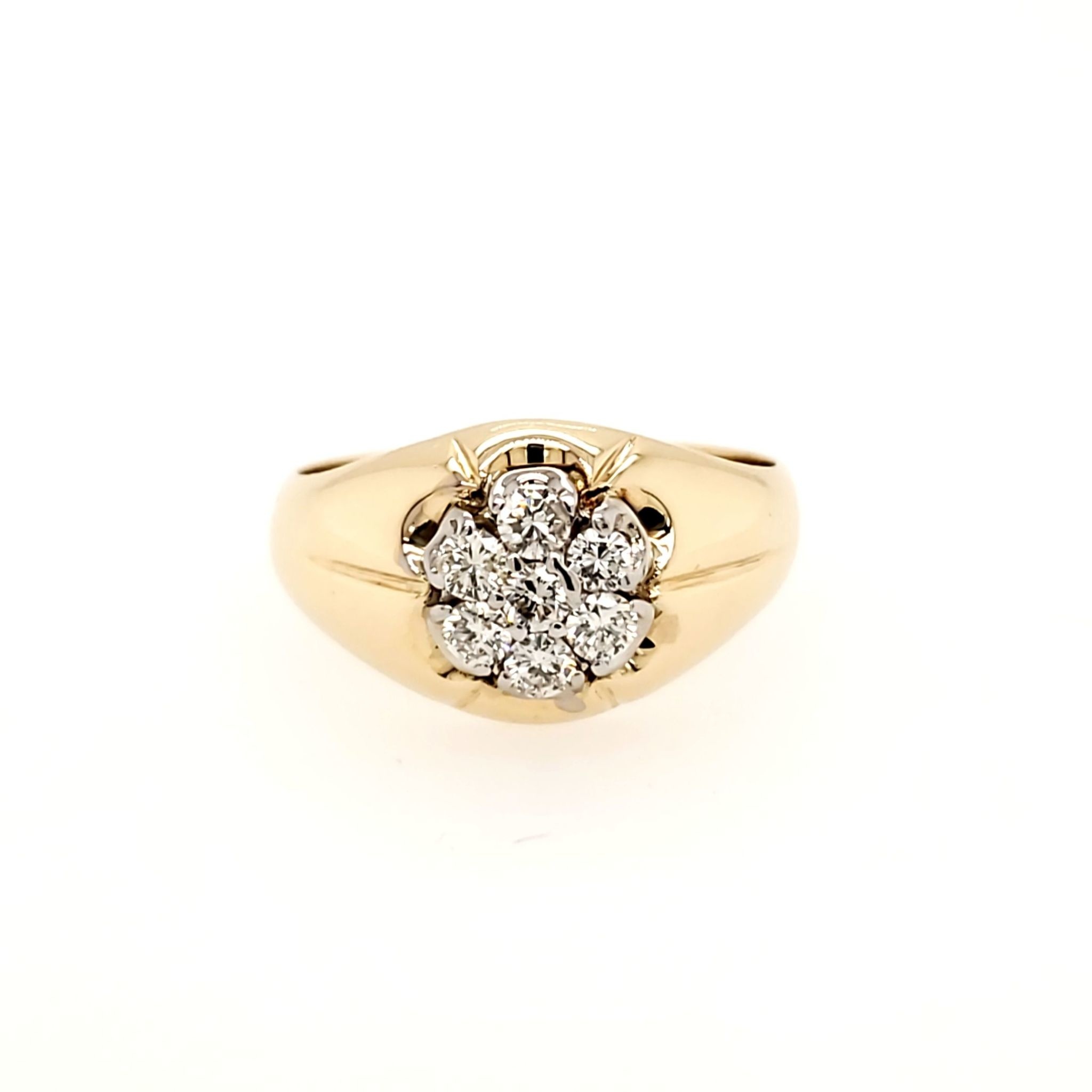45082 14K YELLOW GOLD .50CT DIAMOND CLUSTER CENTER MENS RING