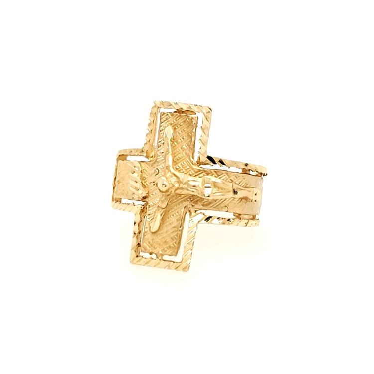 45019 14K YELLOW GOLD  CRUCIFIX MEN'S RING