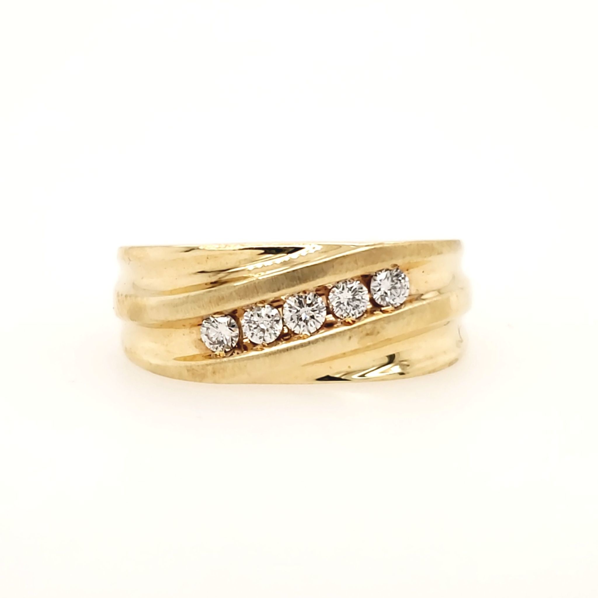 45029 14K YELLOW GOLD 5 ROUND DIAMOND SLANTED ROW MEN'S RING