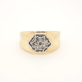 45021 14K TWO TONE  .46CT DIAMOND  HEXAGON MEN'S  RING