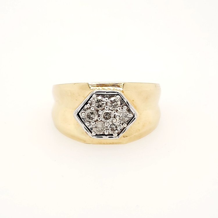 45021 14K TWO TONE  .46CT DIAMOND  HEXAGON MEN'S  RING