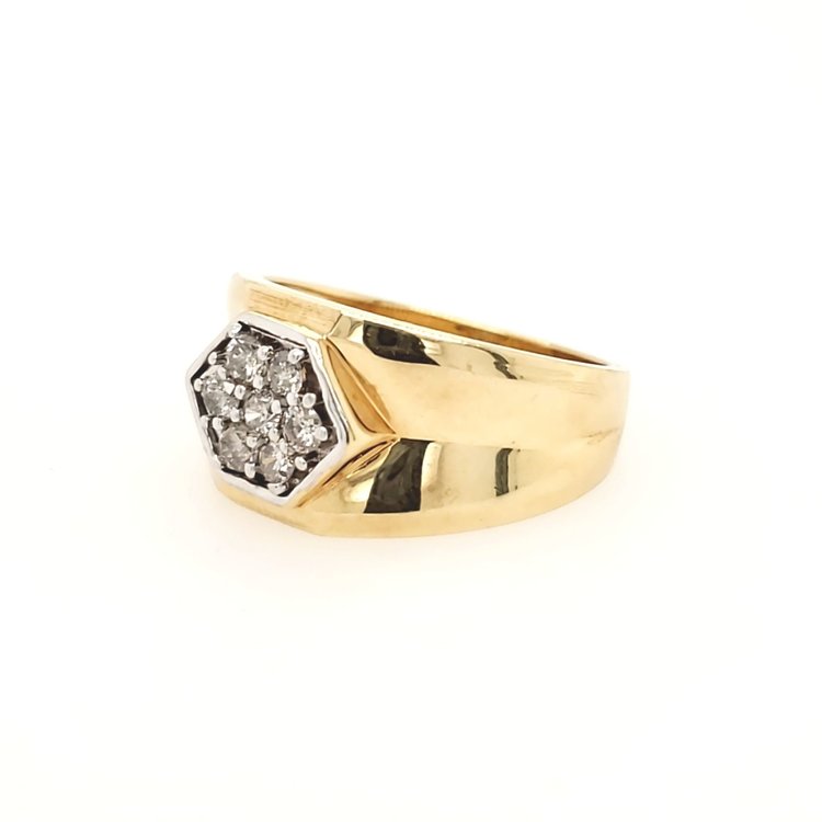 45021 14K TWO TONE  .46CT DIAMOND  HEXAGON MEN'S  RING