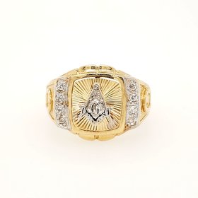 45063 14K 2TONE CUBIC ZIRCONIA  MASONIC RING