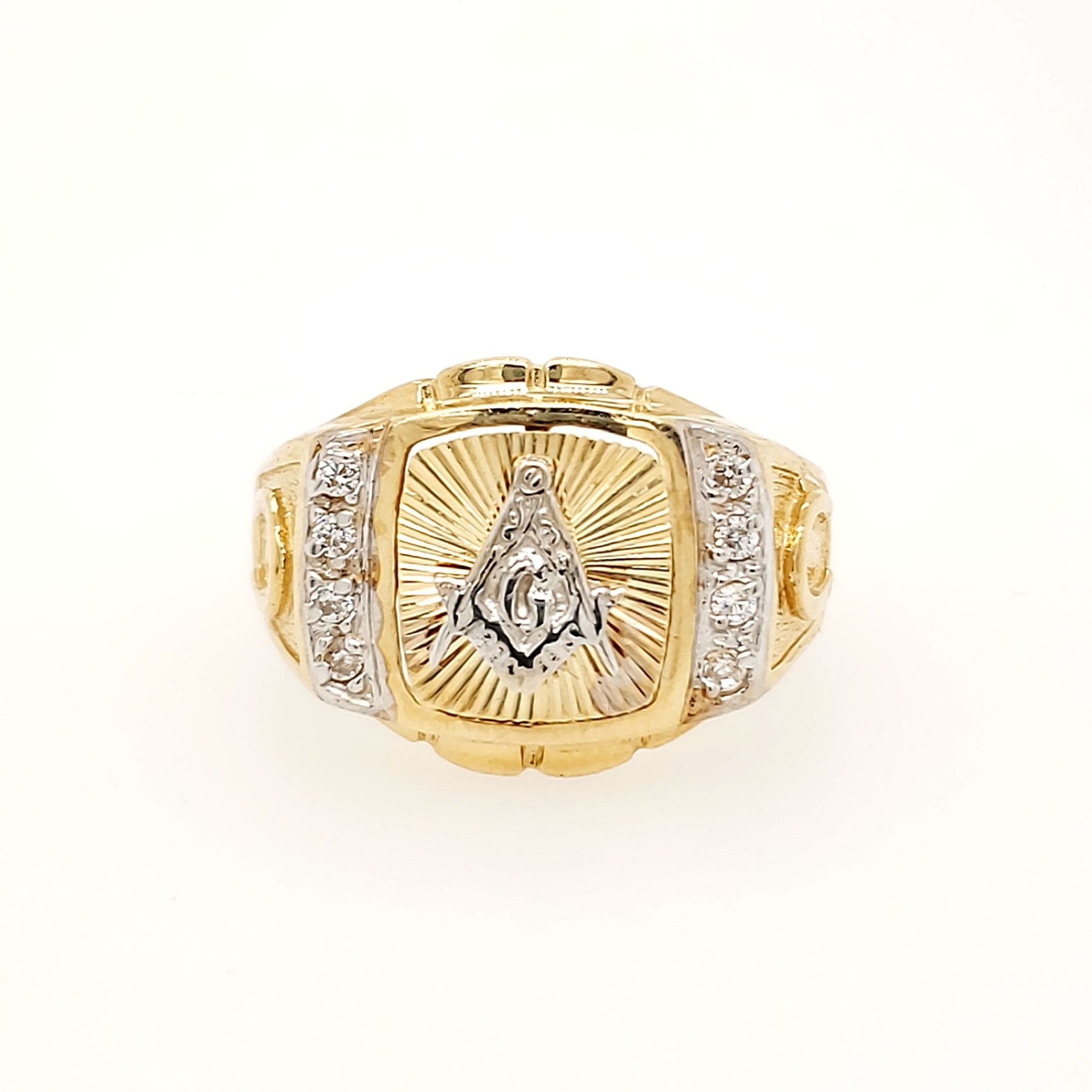 45063 14K 2TONE CUBIC ZIRCONIA MASONIC RING