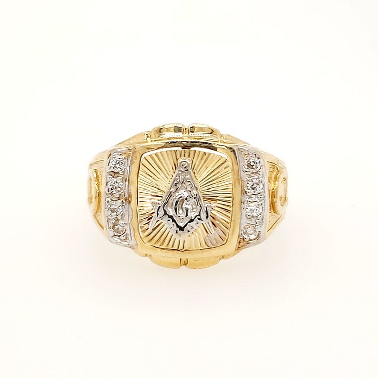 45063 14K 2TONE CUBIC ZIRCONIA  MASONIC RING