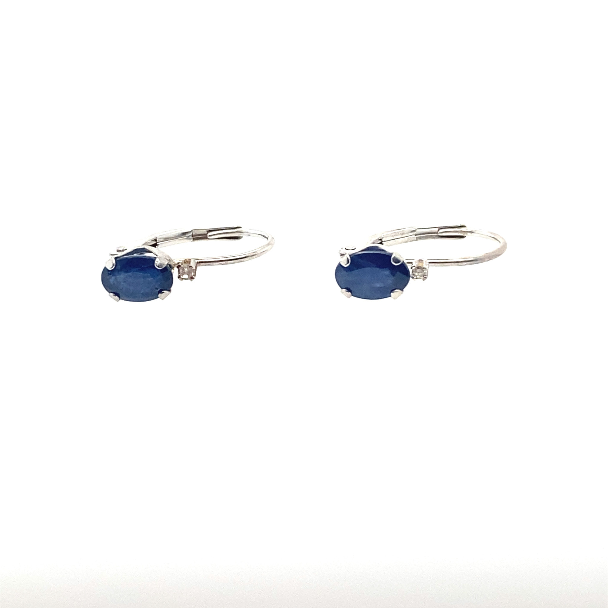 31495 14K WHITE GOLD SAPPHIRE & DIAMOND LEVERBACK EARRINGS