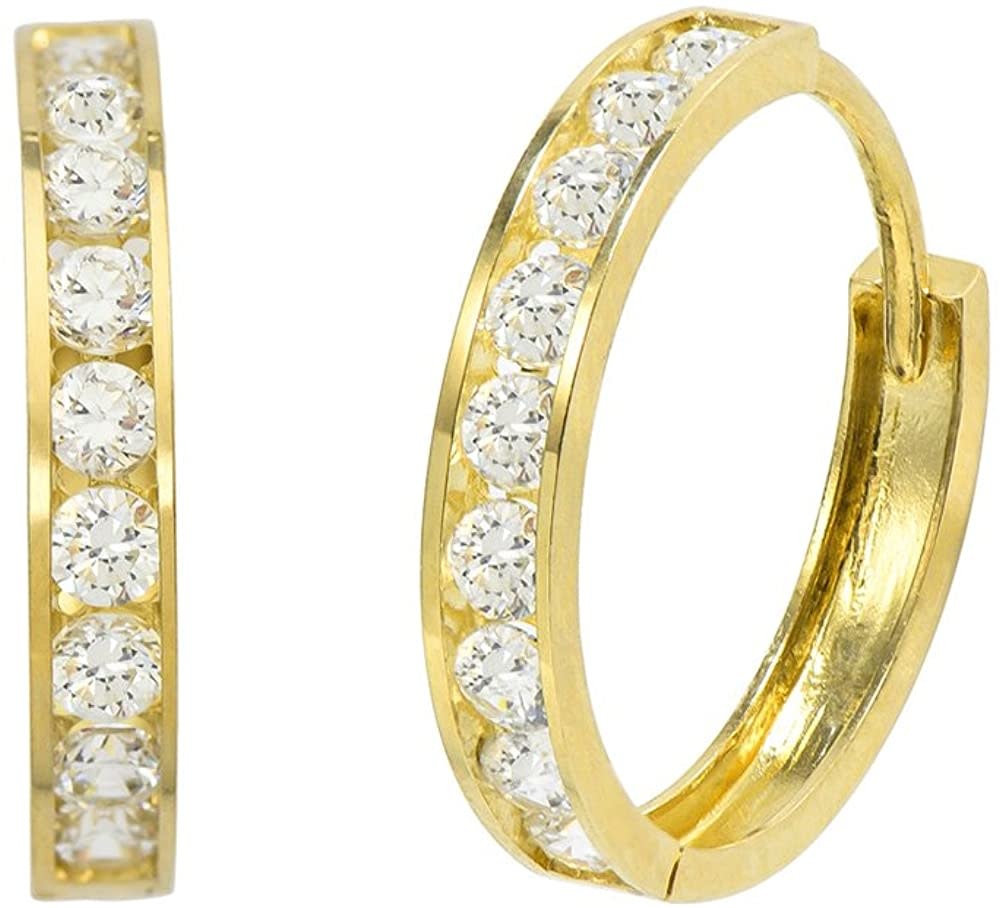 30001 14K YELLOW GOLD CUBIC ZIRCONIA CHANNEL SET HUGGIES