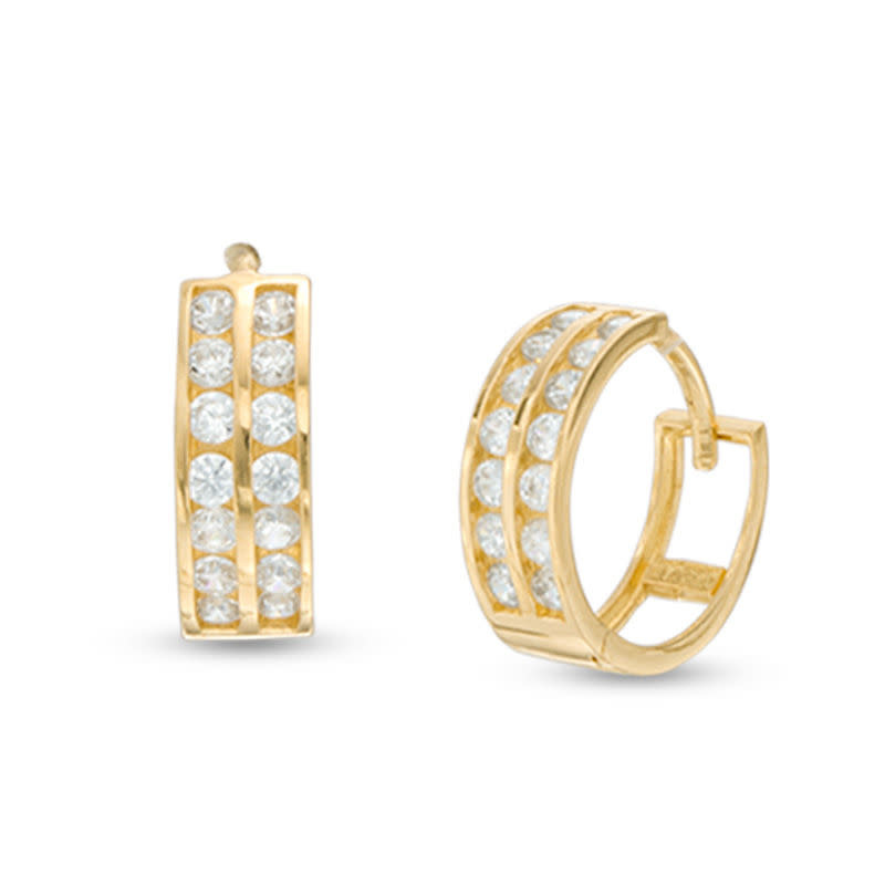 30003 14K YELLOW GOLD DOUBLE ROW CUBIC ZIRCONIA CHANNEL SET HUGGIES