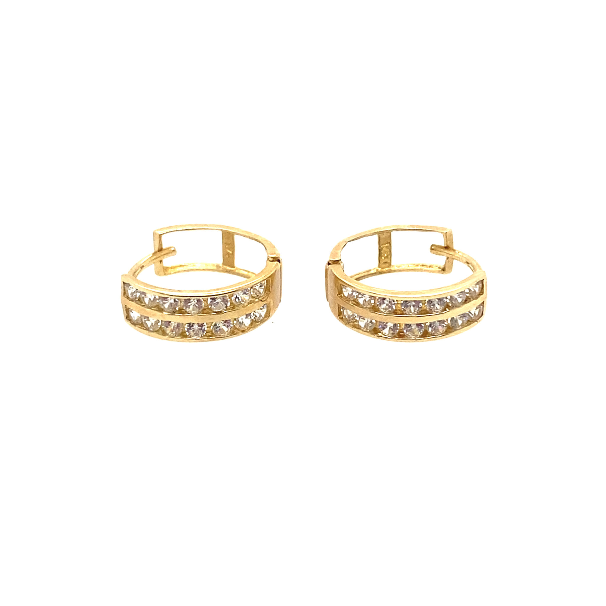 31223 14K YELLOW GOLD DOUBLE ROW CUBIC ZIRCONIA SMALL HUGGIES