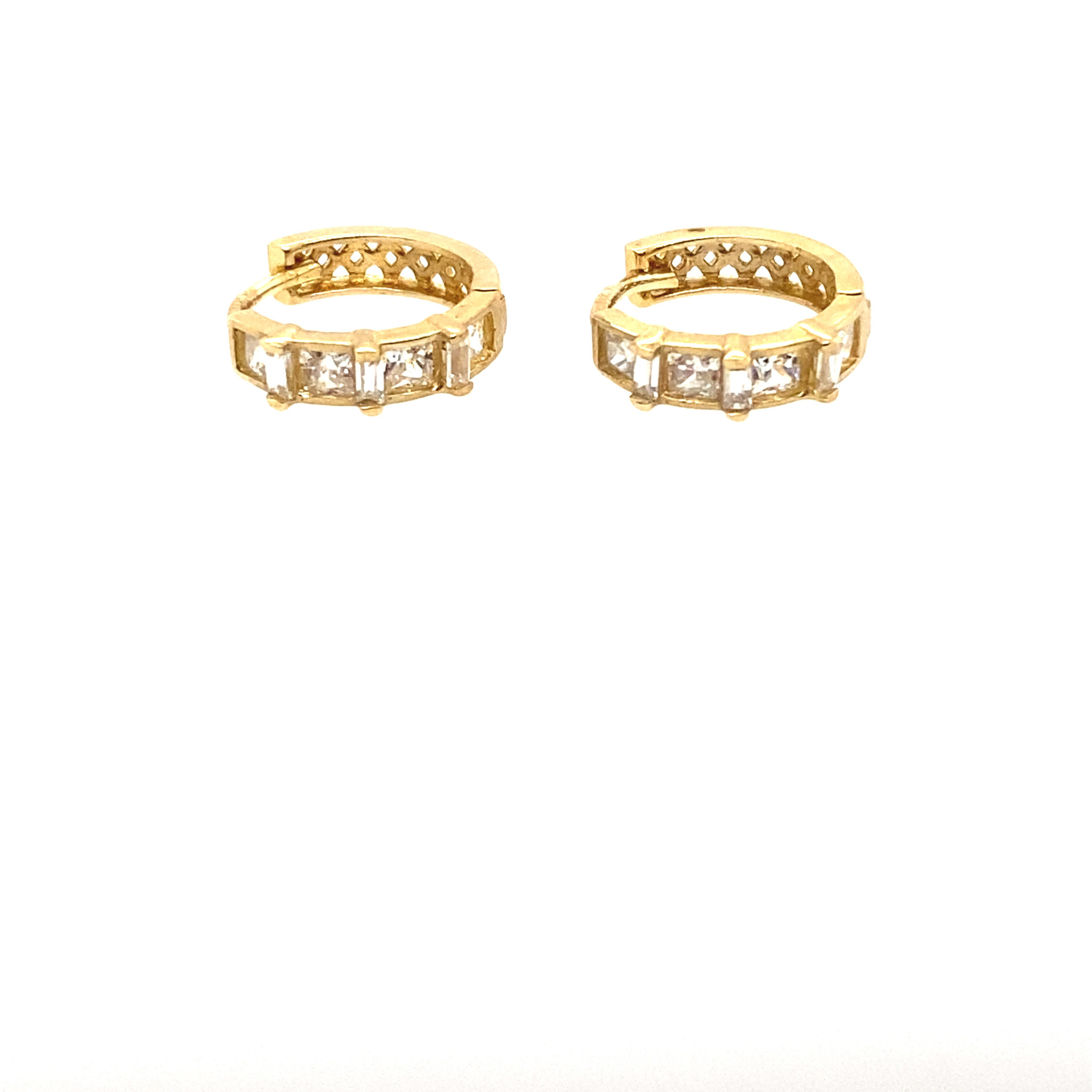 30602 14K YELLOW GOLD PRINCESS CUT & BAGUETTE CUBIC ZIRCONIA HUGGIES