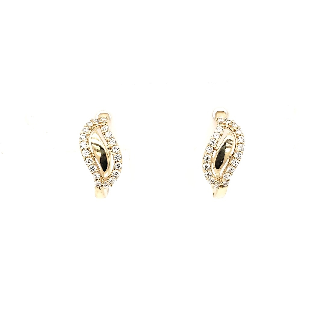 30117 14K YELLOW GOLD CUBIC ZIRCONIA LEAF DESIGN HUGGIE