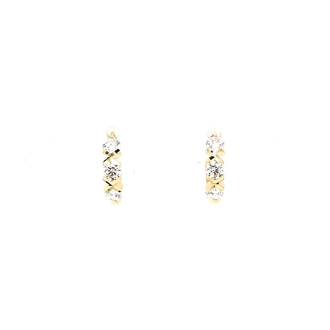30114 14K YELLOW GOLD CUBIC ZIRCONIA & DIAMOND CUT X HUGGIES