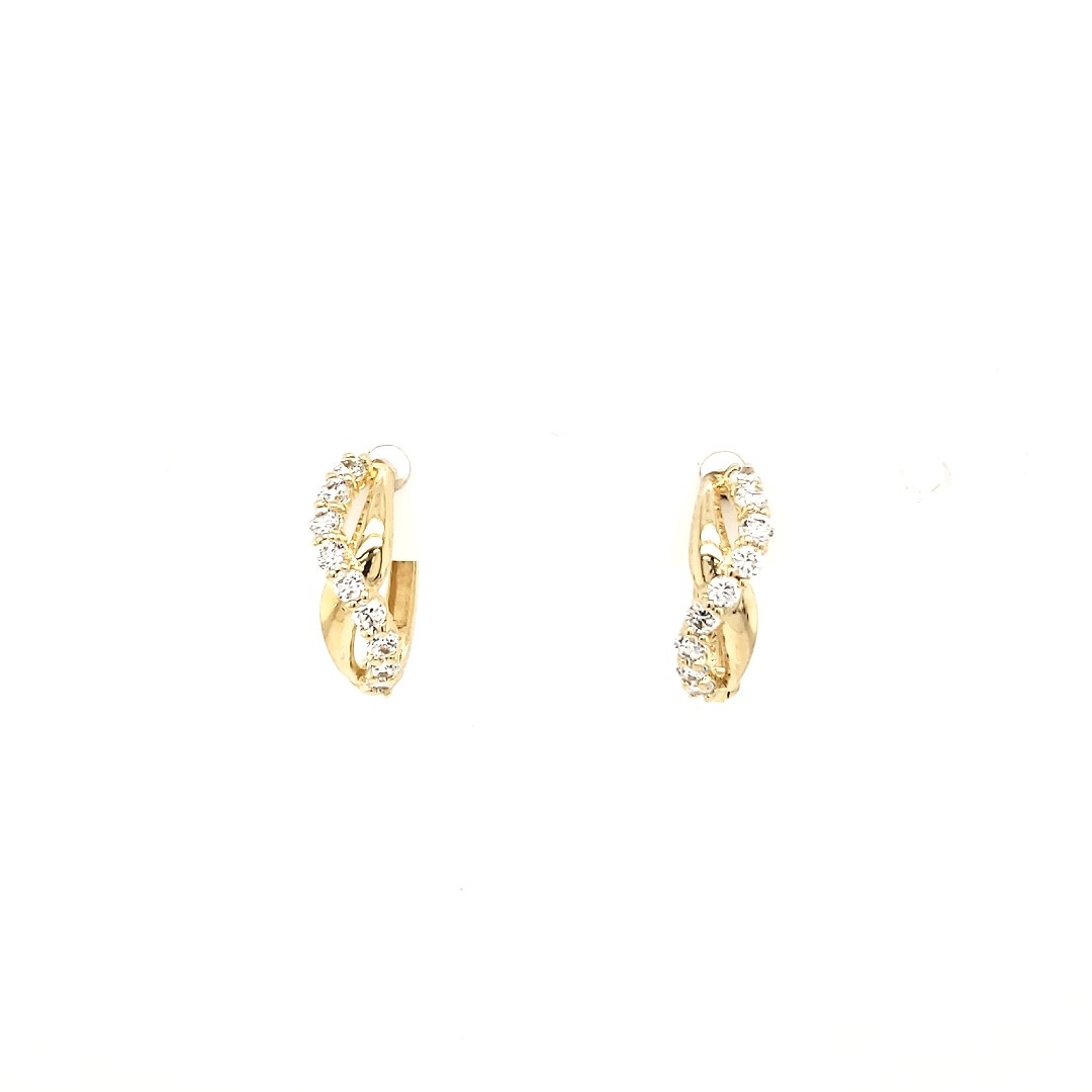 30093 14K YELLOW GOLD HALF HIGH POLISH & CUBIC ZIRCONIA OPEN SPRIAL HUGGIES