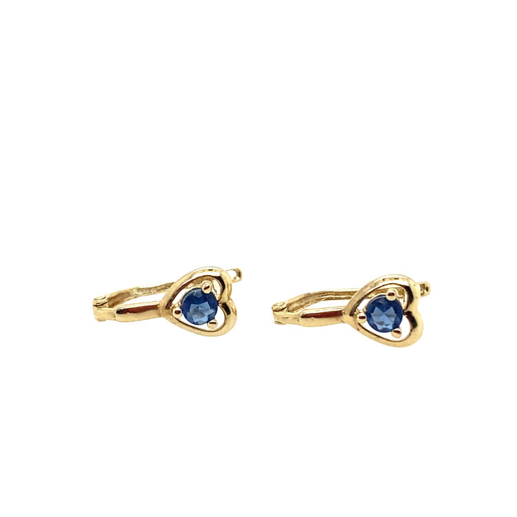 30330 10K YELLOW GOLD BLUE CUBIC ZIRCONIA EUROPEAN LOCK EARRINGS
