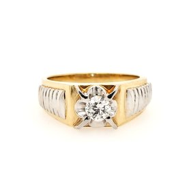 45043 14K TWO TONED .40CT DIAMOND RIDGED ROLEX SOLITAIRE MENS RING