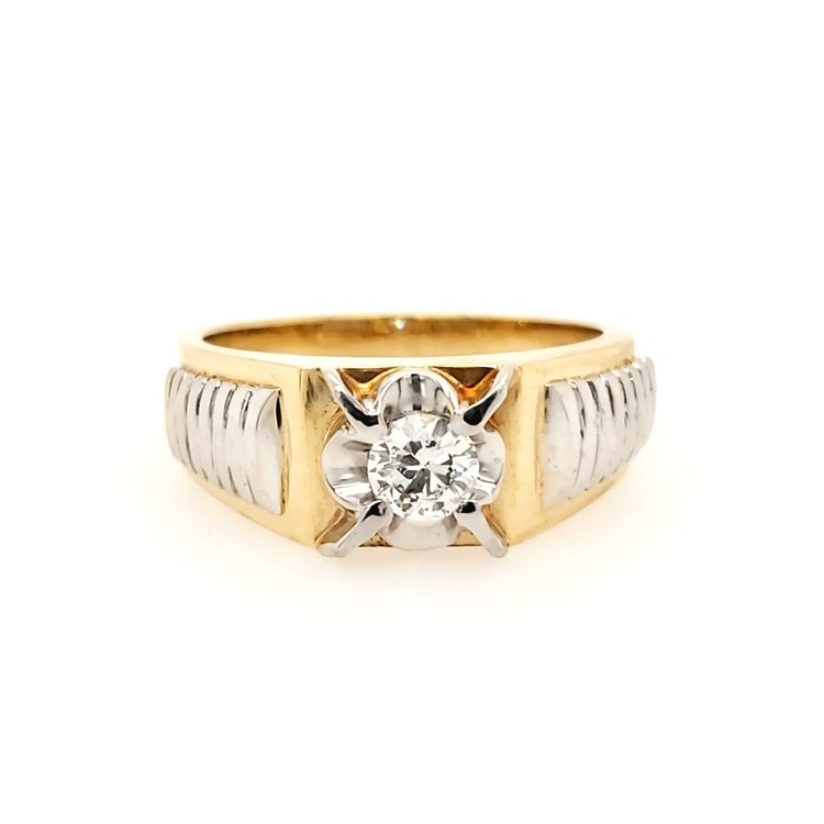 45043 14K TWO TONED .40CT DIAMOND RIDGED ROLEX SOLITAIRE MENS RING