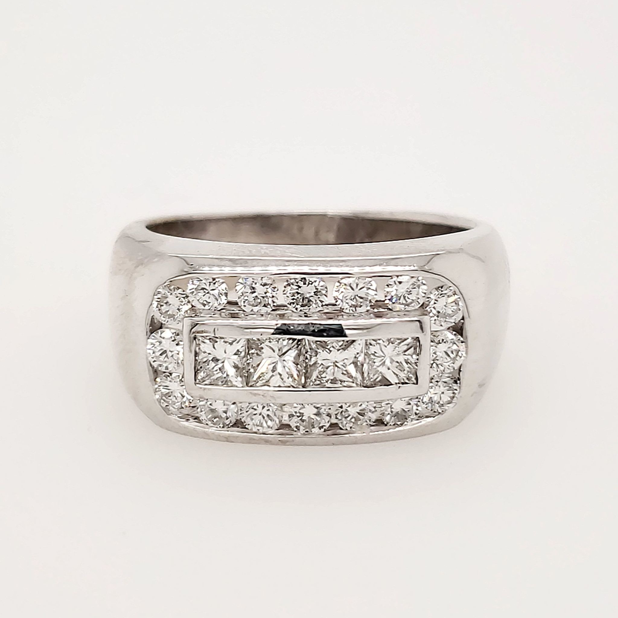 45049 14K WHITE GOLD 1.50CT DIAMOND PRINCESS CUT & ROUND MENS RING