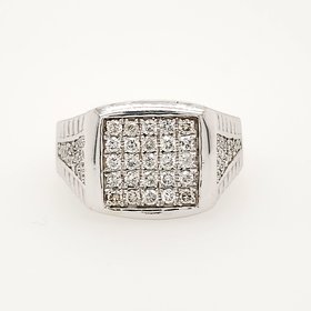 45014 14K WHITE GOLD  1CT DIAMOND  SQUARE BEADED SET MENS  RING