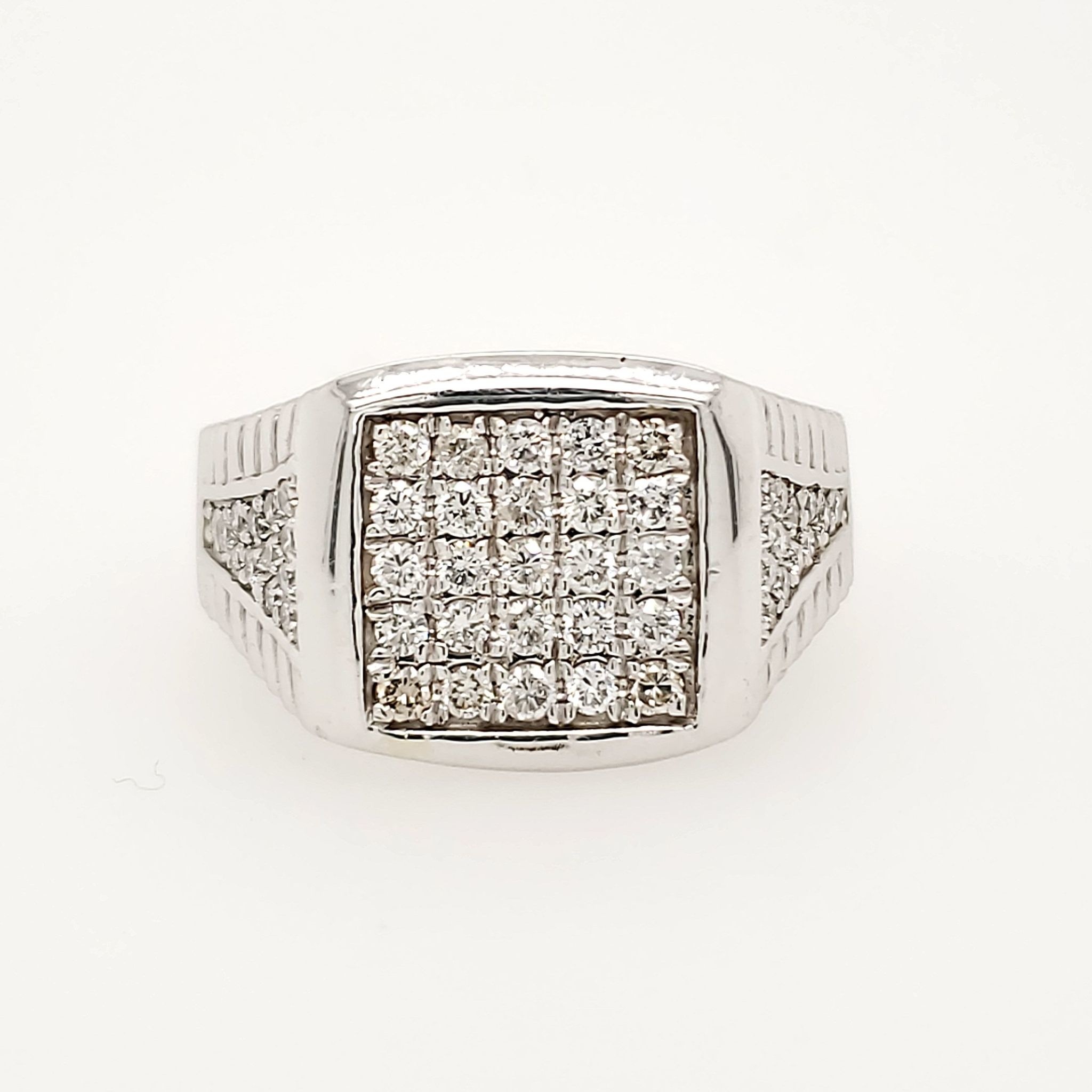 45014 14K WHITE GOLD 1CT DIAMOND SQUARE BEADED SET MENS RING