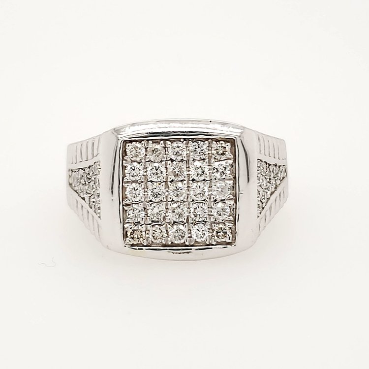 45014 14K WHITE GOLD  1CT DIAMOND  SQUARE BEADED SET MENS  RING