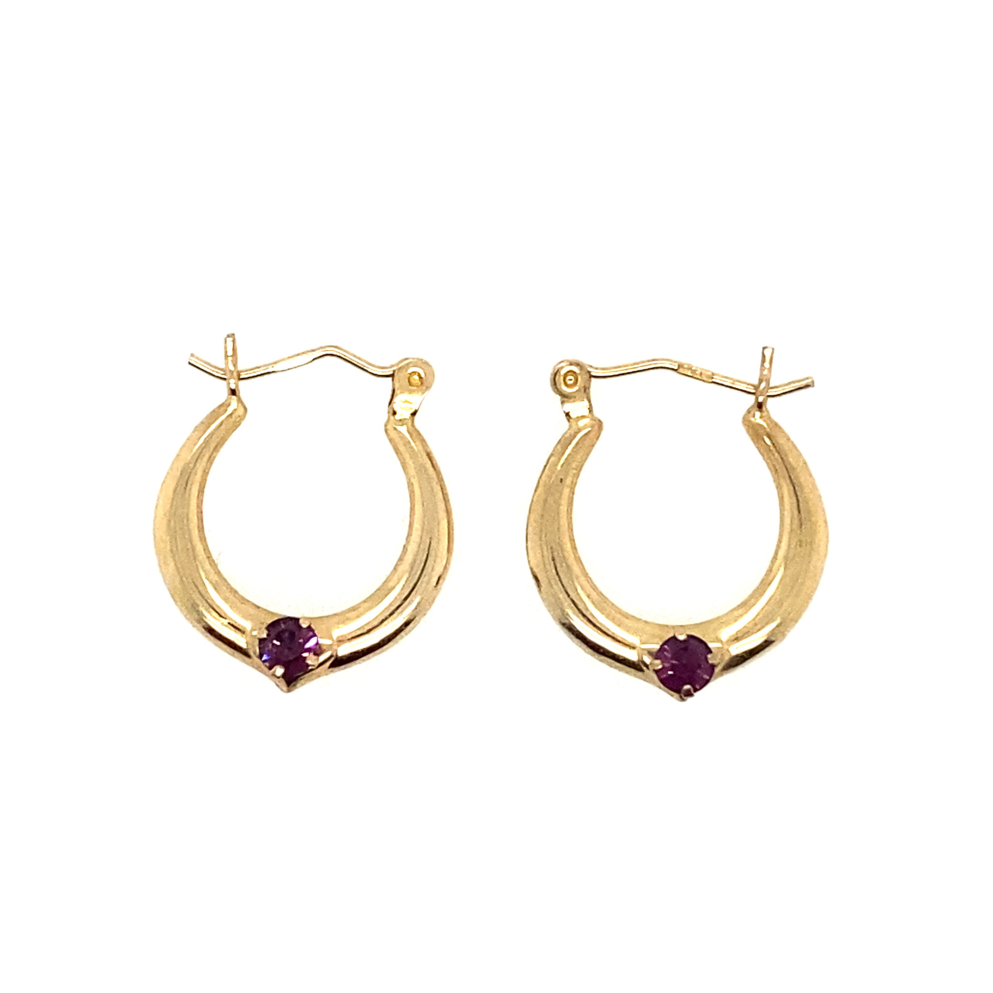 30455 14K YELLOW GOLD PURPLE CUBIC ZIRCONIA TUBE SMALL HOOPS