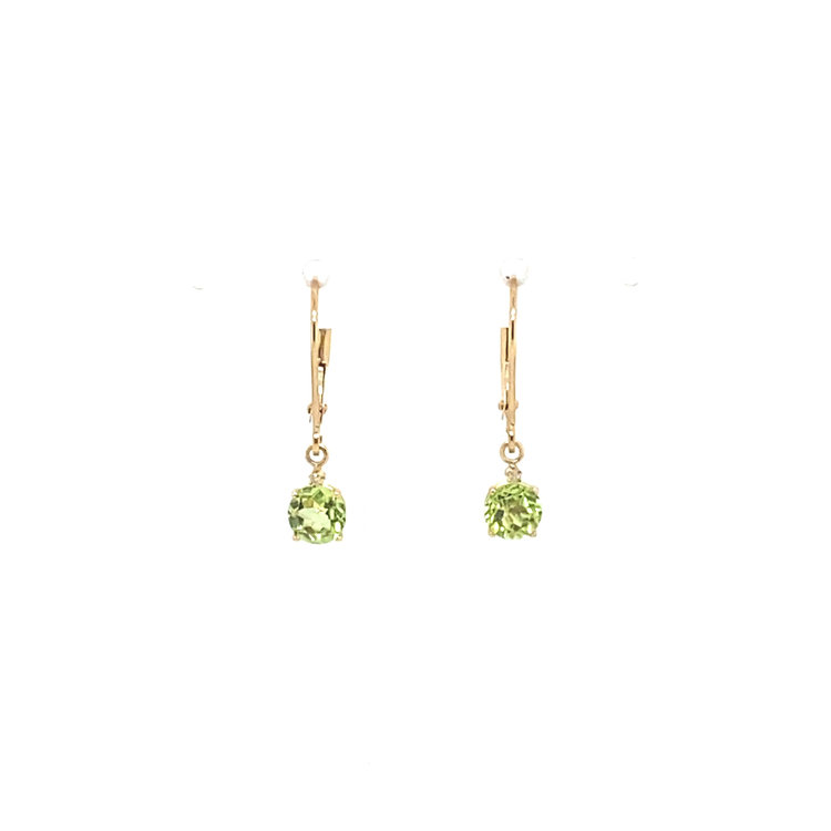 32077 14K YELLOW GOLD ROUND PERIDOT AND DIAMOND LEVER BACK EARRINGS