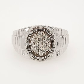 45010 14K  WHITE GOLD  .35CT DIAMOND  OVAL ROLEX STYLE MENS RING