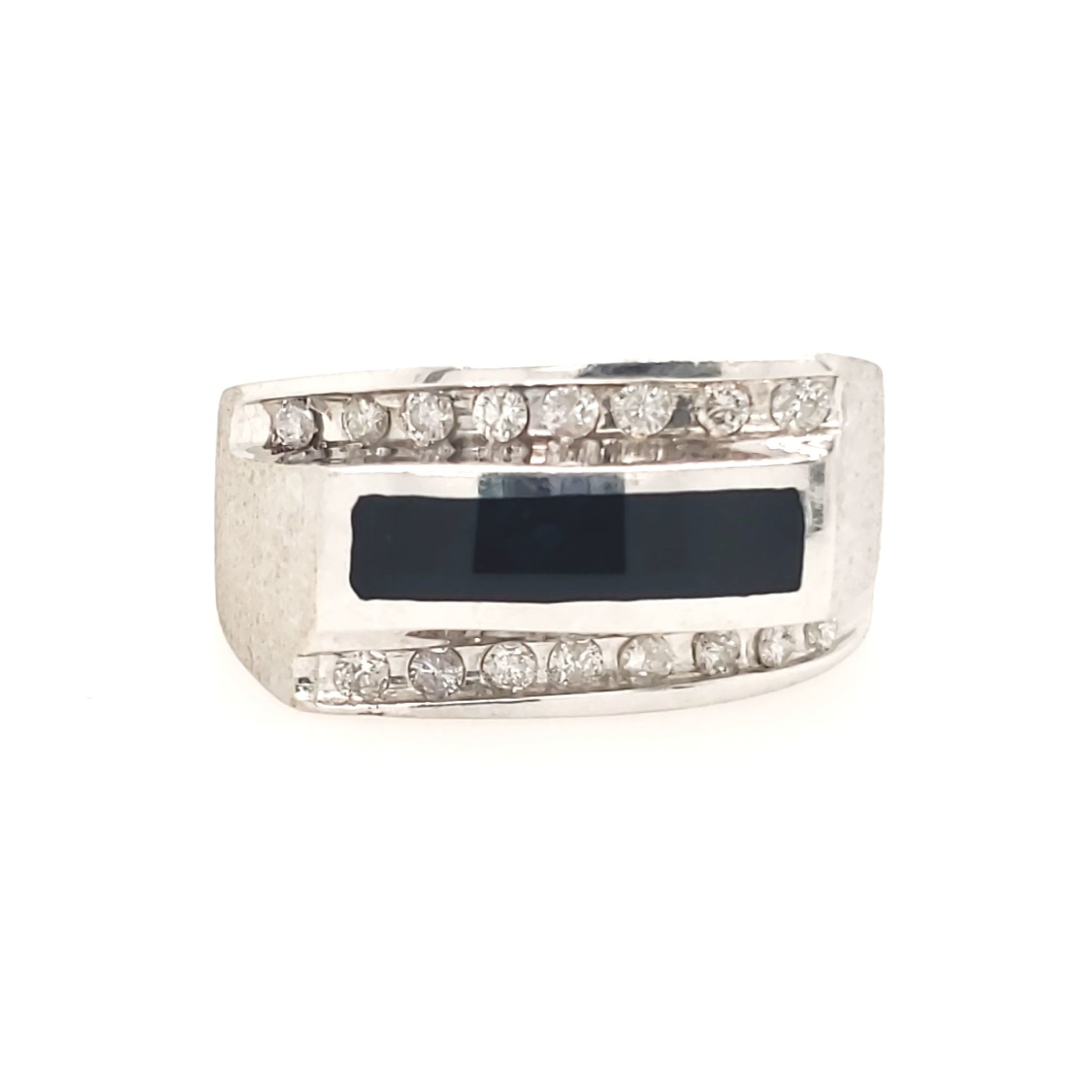 45013 14K WHITE GOLD DIAMOND CHANEL SET ONYX MENS RING - Gemelli Jewelers,  LLC