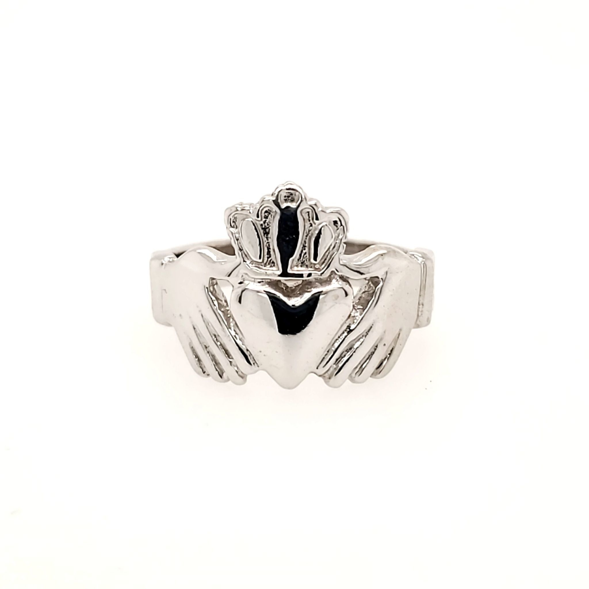 45081 14K WHITE GOLD HIGH POLISH CLADDAGH MENS RING