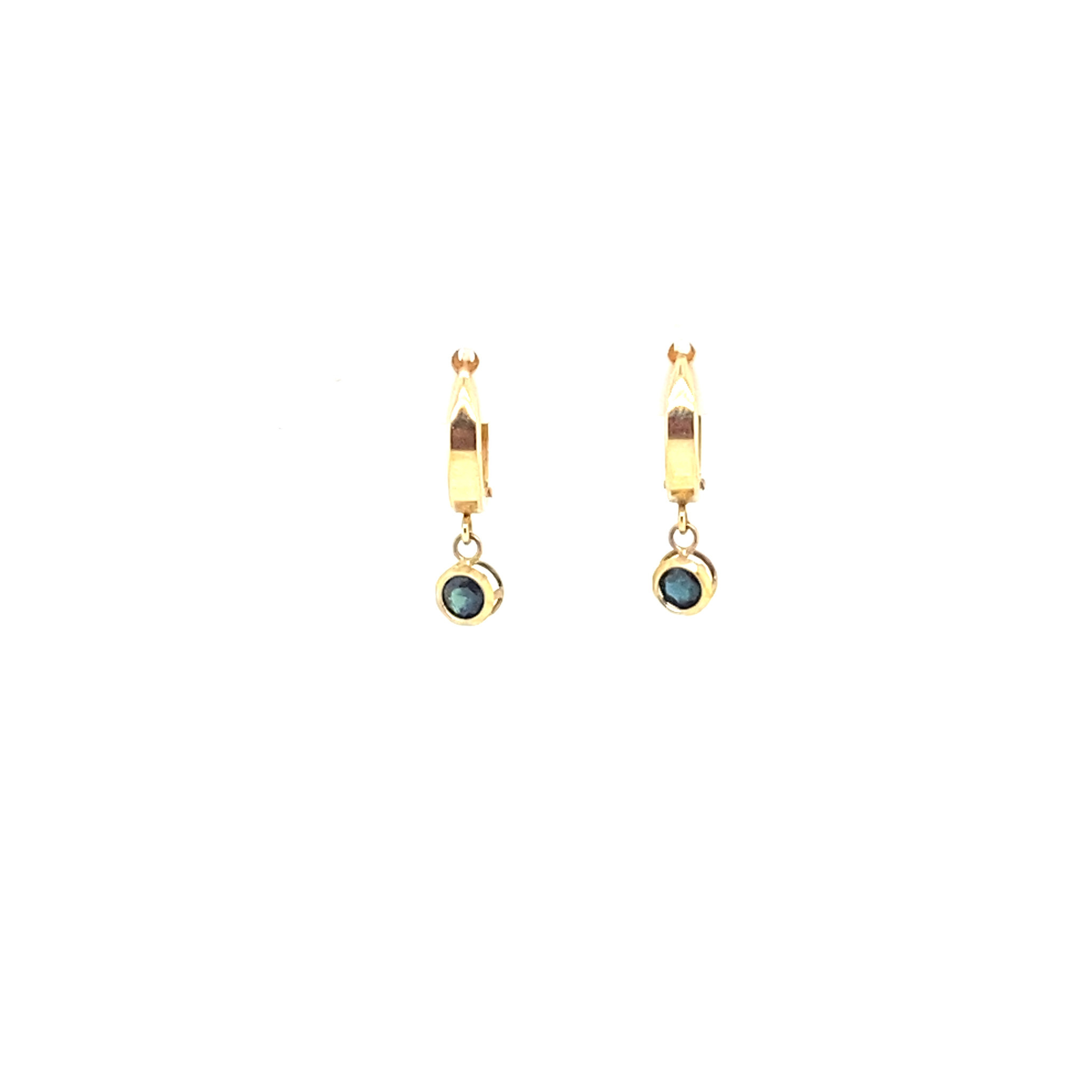 30579 14K YELLOW GOLD HANGING BLUE SAPPHIRE BEZEL HUGGIES