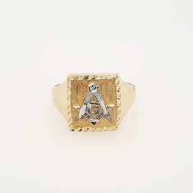 45055 14K YELLOW GOLD   DIAMOND CUT MASONIC  RING