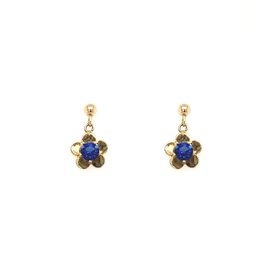 30463 14K YELLOW GOLD BLUE SAPPHIRE DANGLING FLOWER  EARRINGS