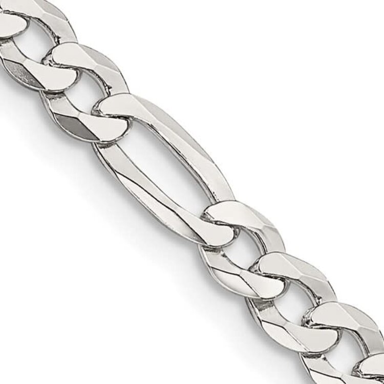 25000 14K WHITE GOLD   4.5MM FLAT 8" FIGARO MENS BRACELET