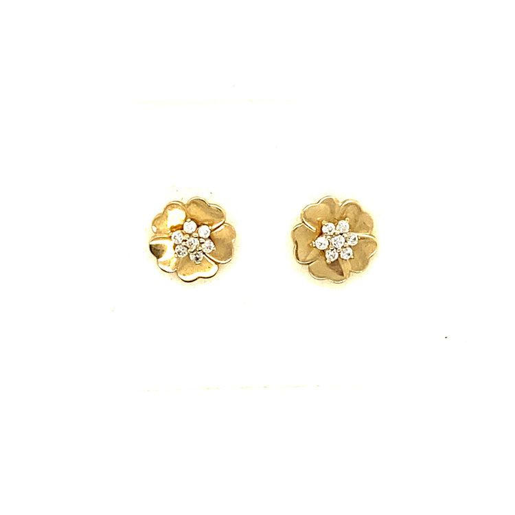 32094 14K YELLOW GOLD CUBIC ZIRCONIA FLOWER STUDS