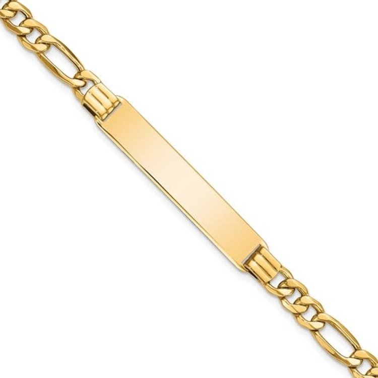 25089 14K YELLOW GOLD 6.6MM ID BAR FIGARO LINK MENS BRACELET