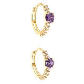 33052 14K YELLOW GOLD ROUND AMETHYST CUBIC ZIRCONIA  HUGGIES