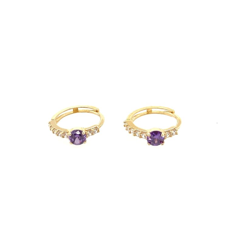 33052 14K YELLOW GOLD ROUND AMETHYST CUBIC ZIRCONIA  HUGGIES