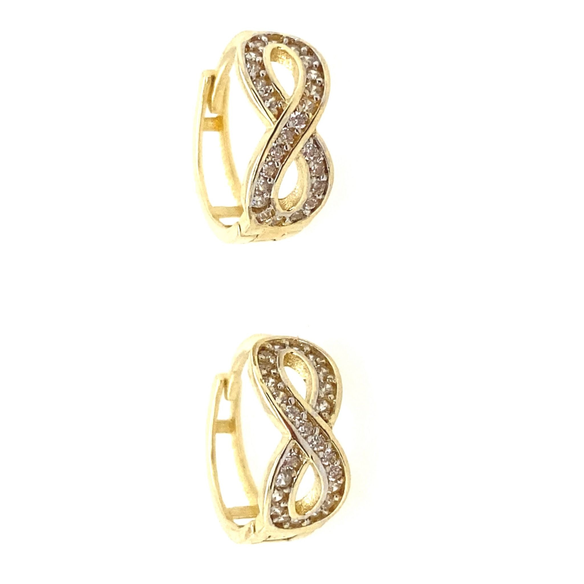 30045 14K YELLOW GOLD WIDE CUBIC ZIRCONIA PAVE SET INFINITY WIDE HUGGIES