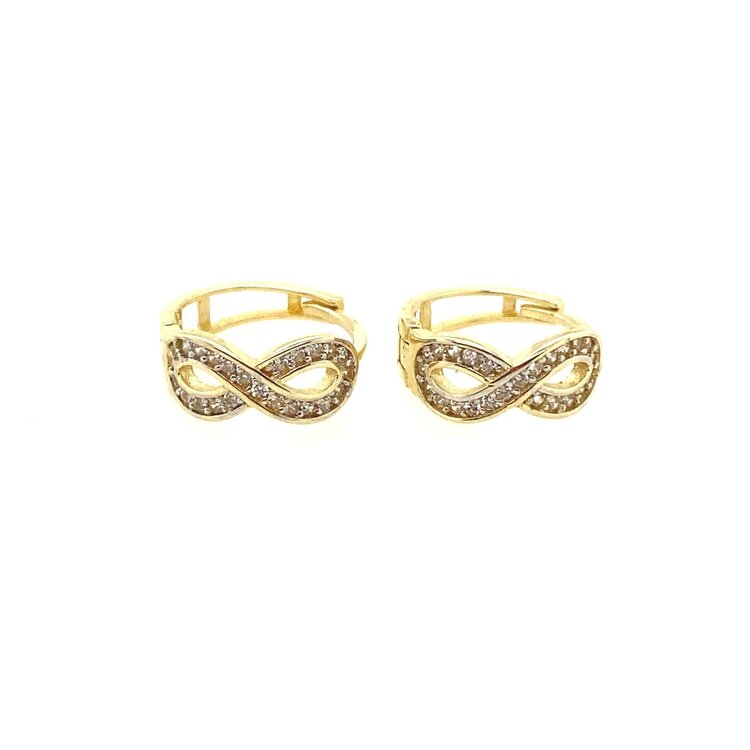 30045 14K YELLOW GOLD WIDE CUBIC ZIRCONIA PAVE SET INFINITY WIDE HUGGIES