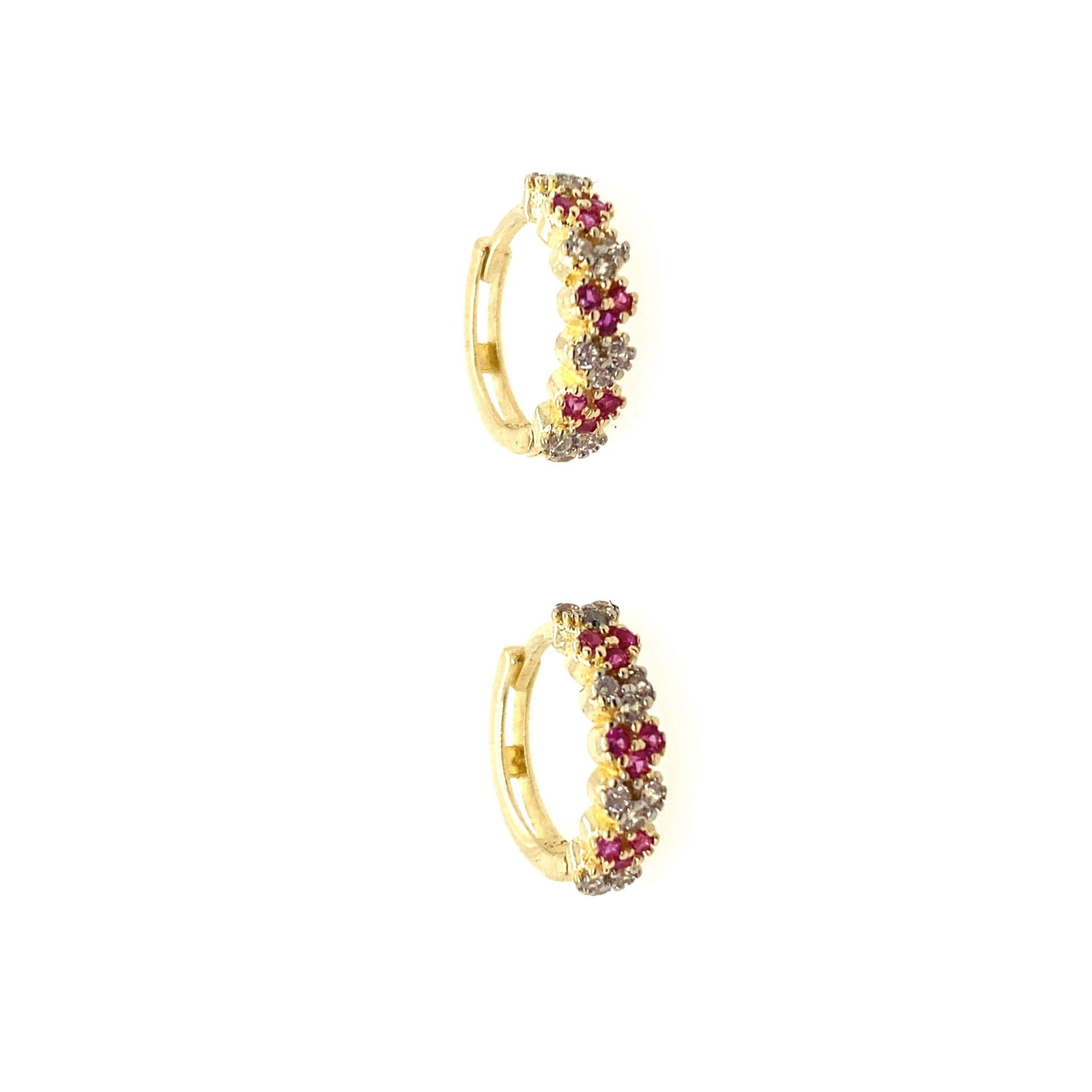 32174 14K YELLOW GOLD CLUSTER PINK AND WHITE CUBIC ZIROCNIA HUGGIES