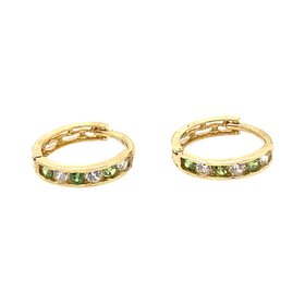 30601 14K YELLOW GOLD CHANNEL SET PERIDOT AND CUBIC ZIRCONIA HUGGIES