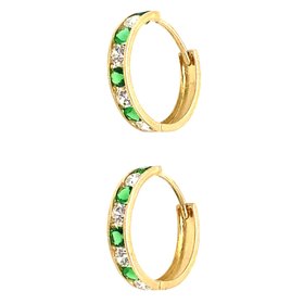 31060 14K YELLOW GOLD CHANNEL SET WHITE AND GREEN CUBIC ZIRCONIA HUGGIES